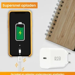 R2B 2 Meter Weißes USB-C Kabel mit USB-C Ladegerät