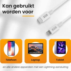 R2B 1 Meter Weißes USB-C zu Lightning Kabel