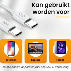 R2B 2 Meter Weißes USB-C zu USB-C Kabel